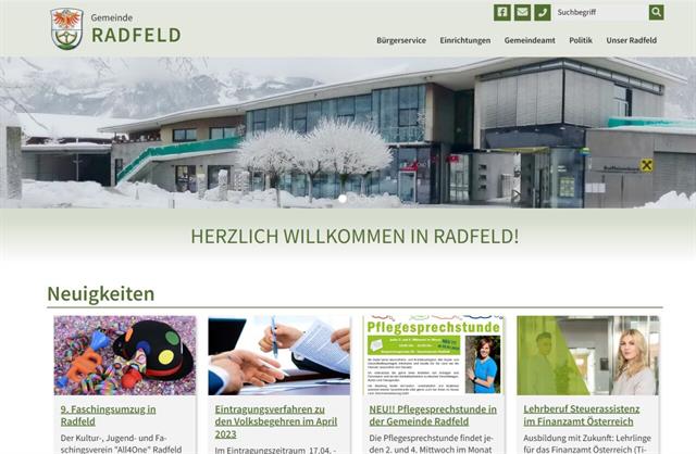 Neue Homepage der Gemeinde Radfeld